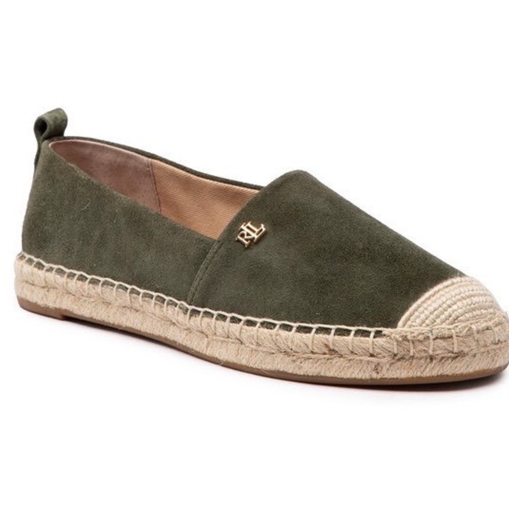 Lauren Ralph Lauren Cameryn Suede Espadrilles Womens 8 Green Flat Slip On Preppy